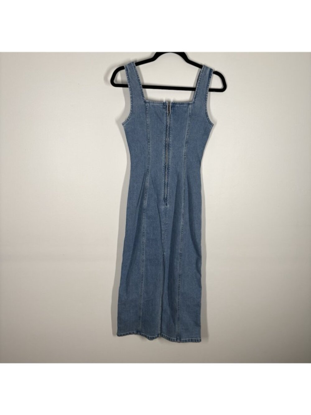 Abercrombie & Fitch XS Blue Denim Sleeveless Square Neck Column Midi Dress NWT - Picture 11 of 13